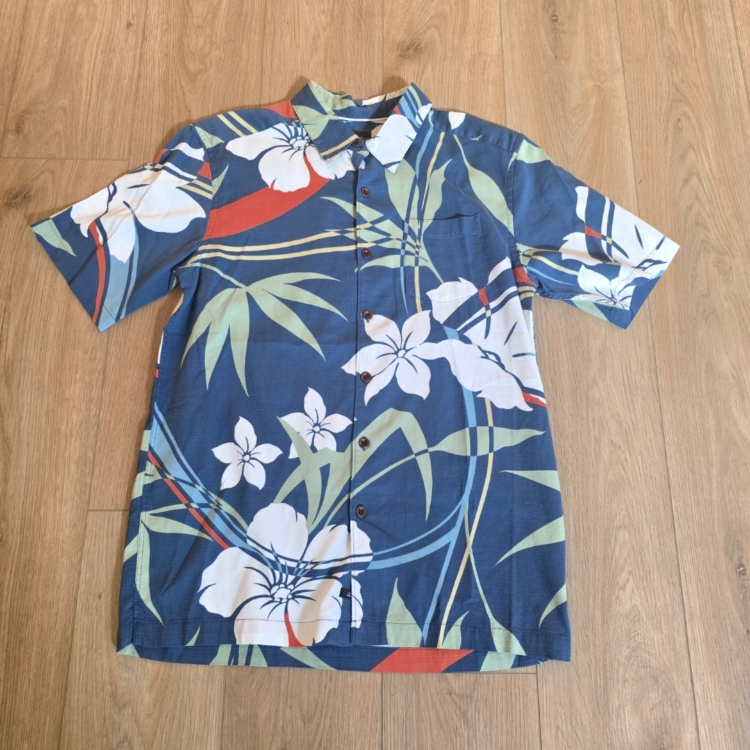 Quiksilver Waterman Collection Blue Floral Hawaiian Button-Down Shirt Nwt